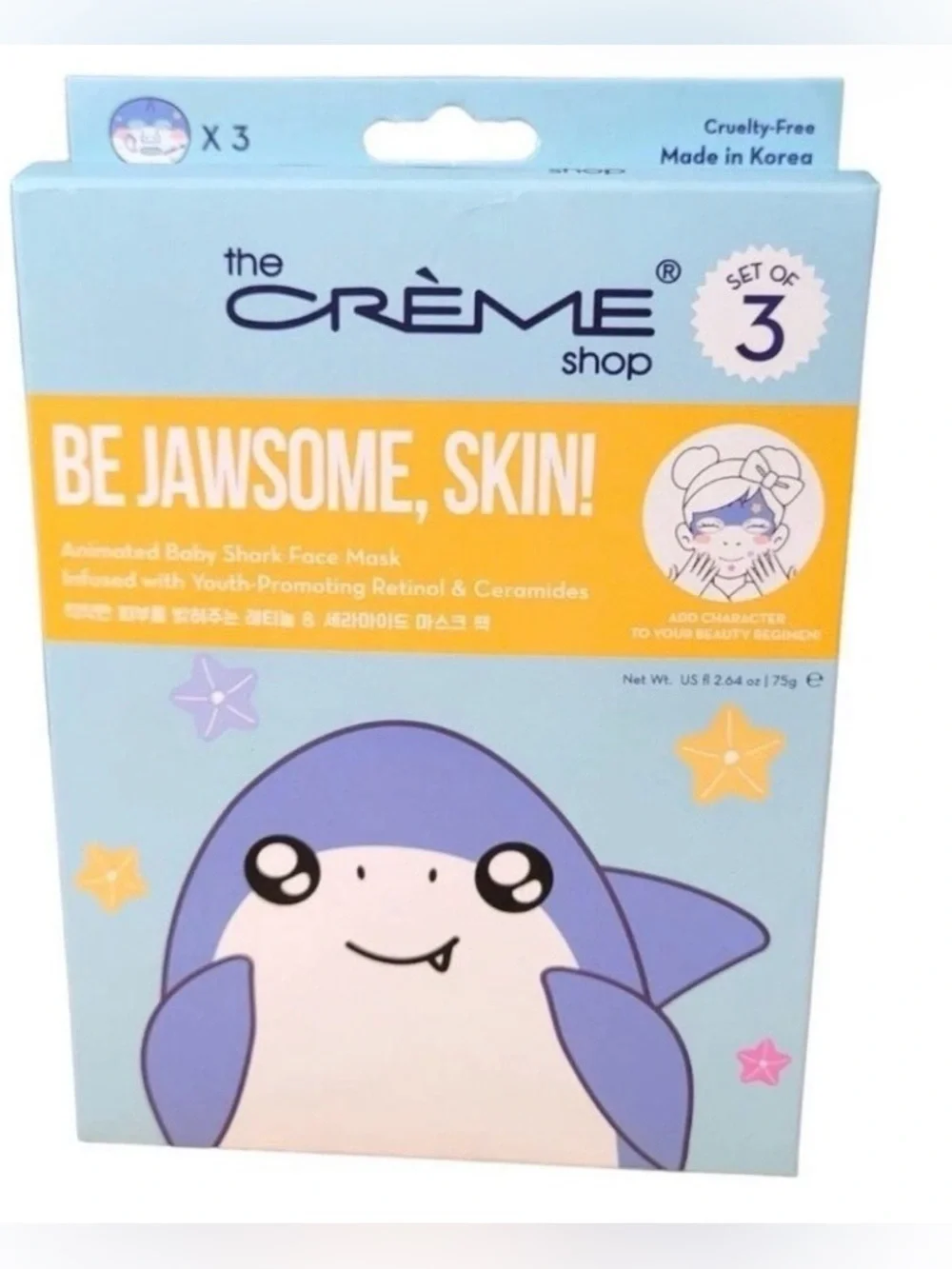 NIB The Creme’ Shop Be Jawsome, Skin! Face Masks Shark Design - 3 Masks per Box